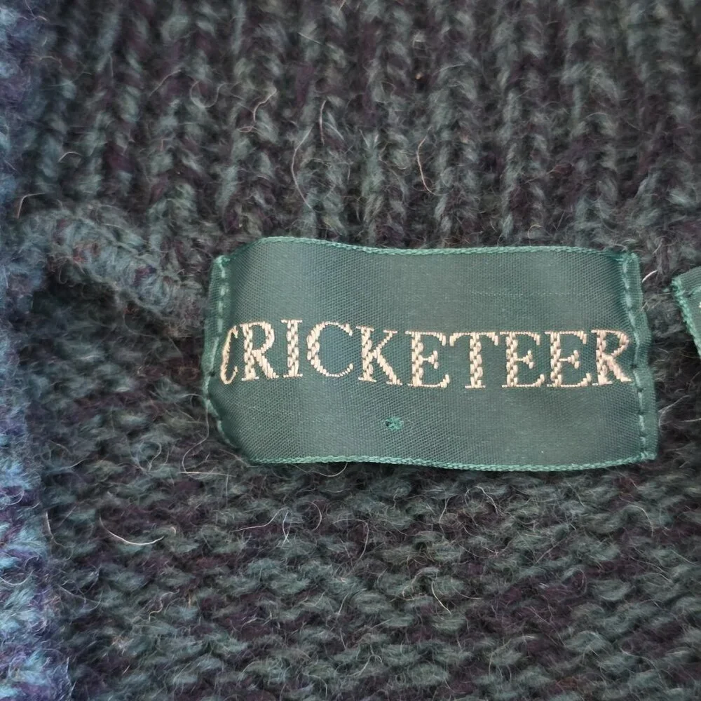 Cricketeer Vtg Sweater Mens L Blue Green Wool Blend Shawl Collar Grandpa Cottage